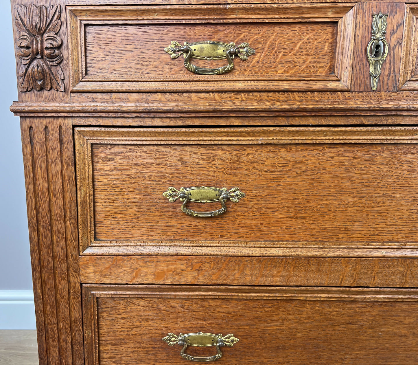 Chest of Drawers Antique French Oak Marble Top 4 Drawers Carved Cabinet LOT 6290