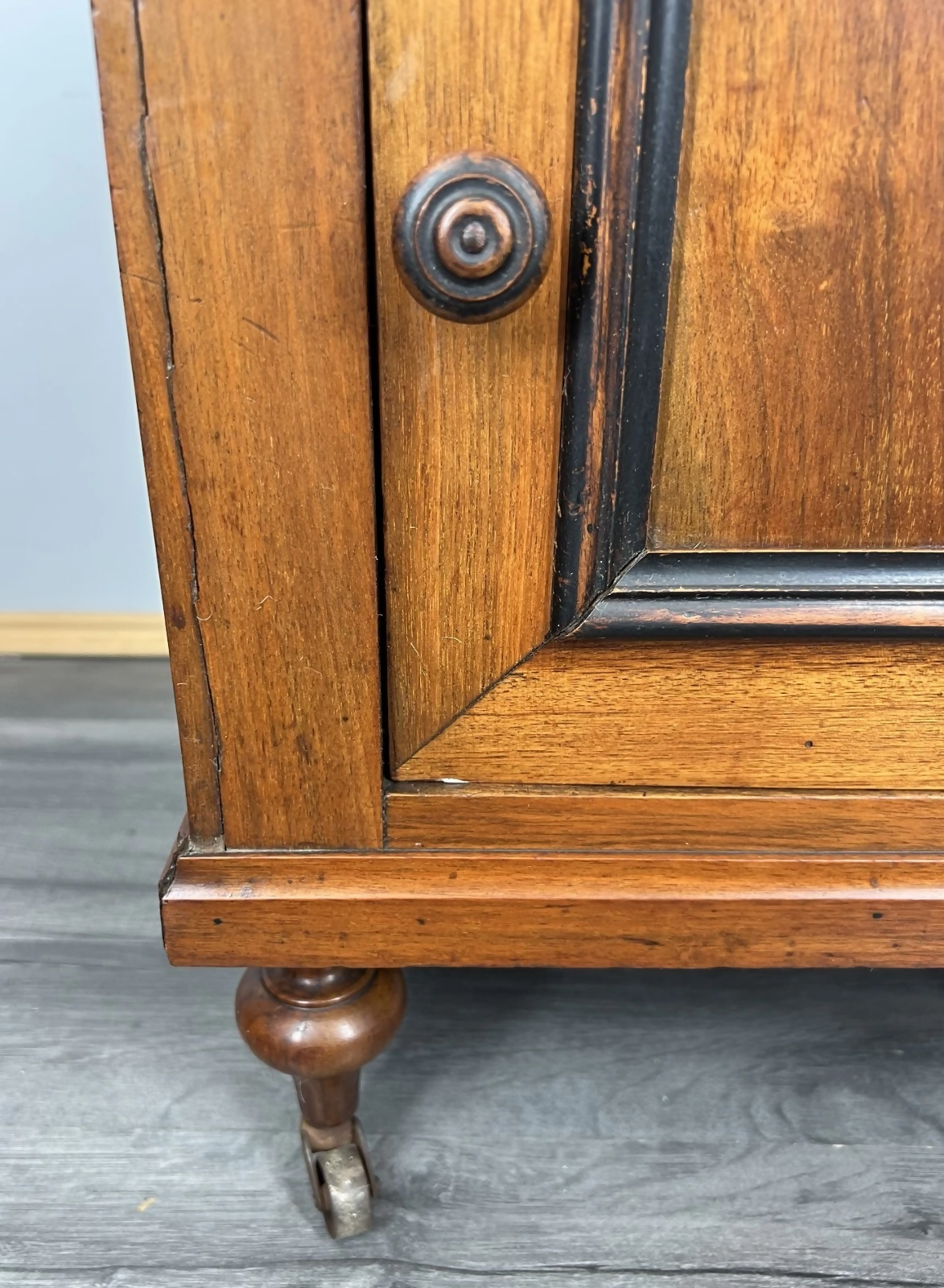 Bedside Table Antique French Style Marble Top Walnut Cupboard Cabinet LOT 4043