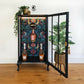 Upcycled Vintage Drinks Cabinet | Painted Dark Navy Tropical Decoupage Glazed Home Bar | Cocktail Cabinet