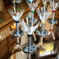 Six Art Deco Cocktail Martini Glasses on Chrome Stems with Coloured Accent Ball