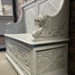 Edwardian antique Settle in solid oak with ornate carvings.