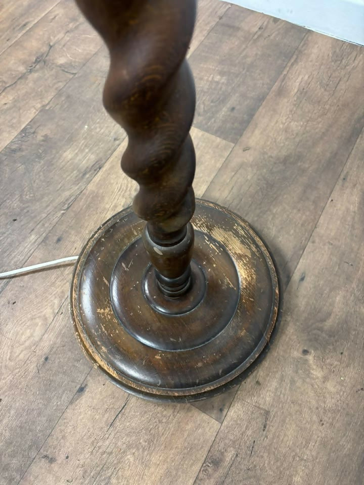 Vintage Barley Twist Standard Lamp with Handmade Feather Shade