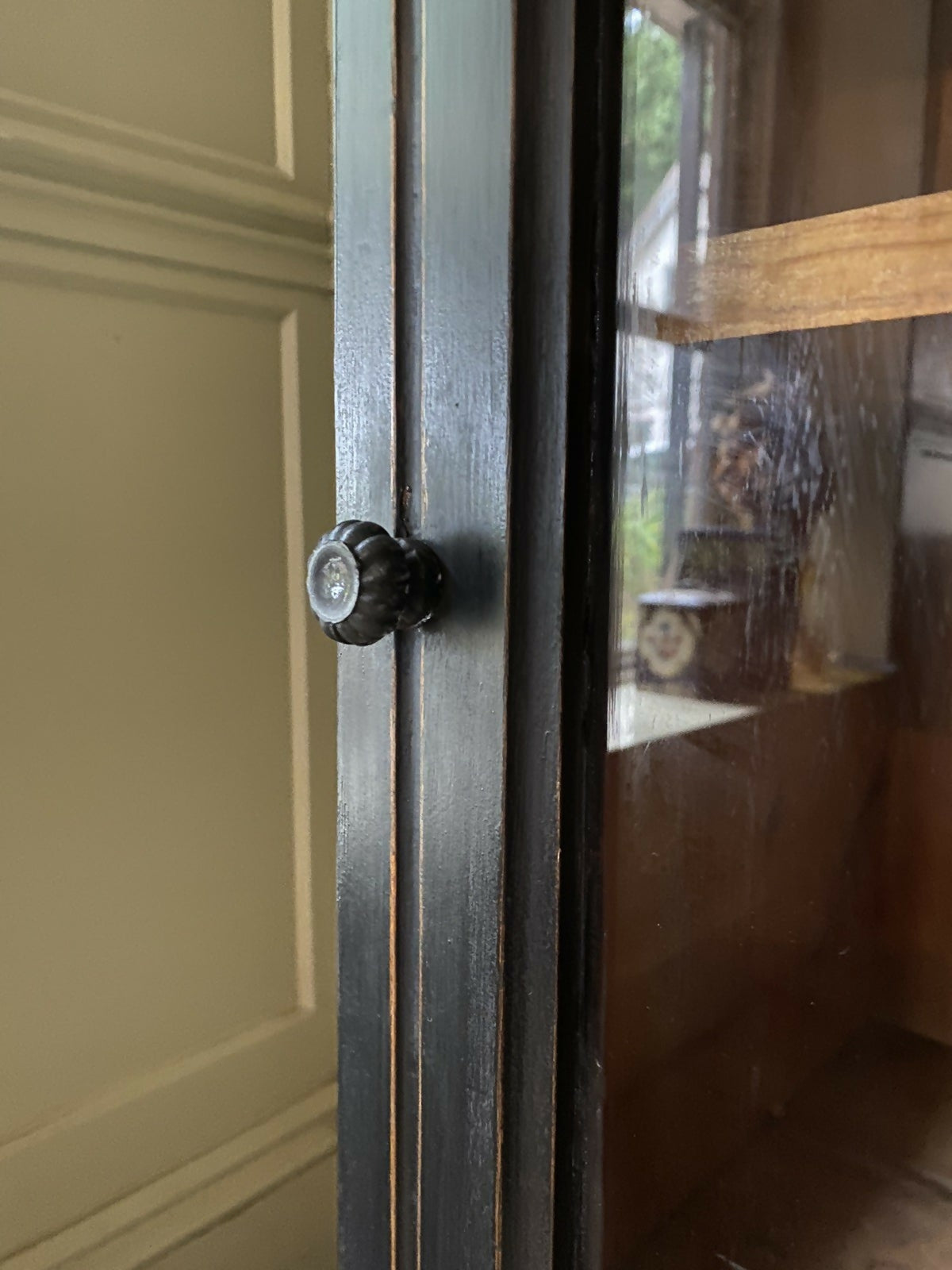 Vintage Black Painted Glazed Display China Cabinet Bathroom Cabinet