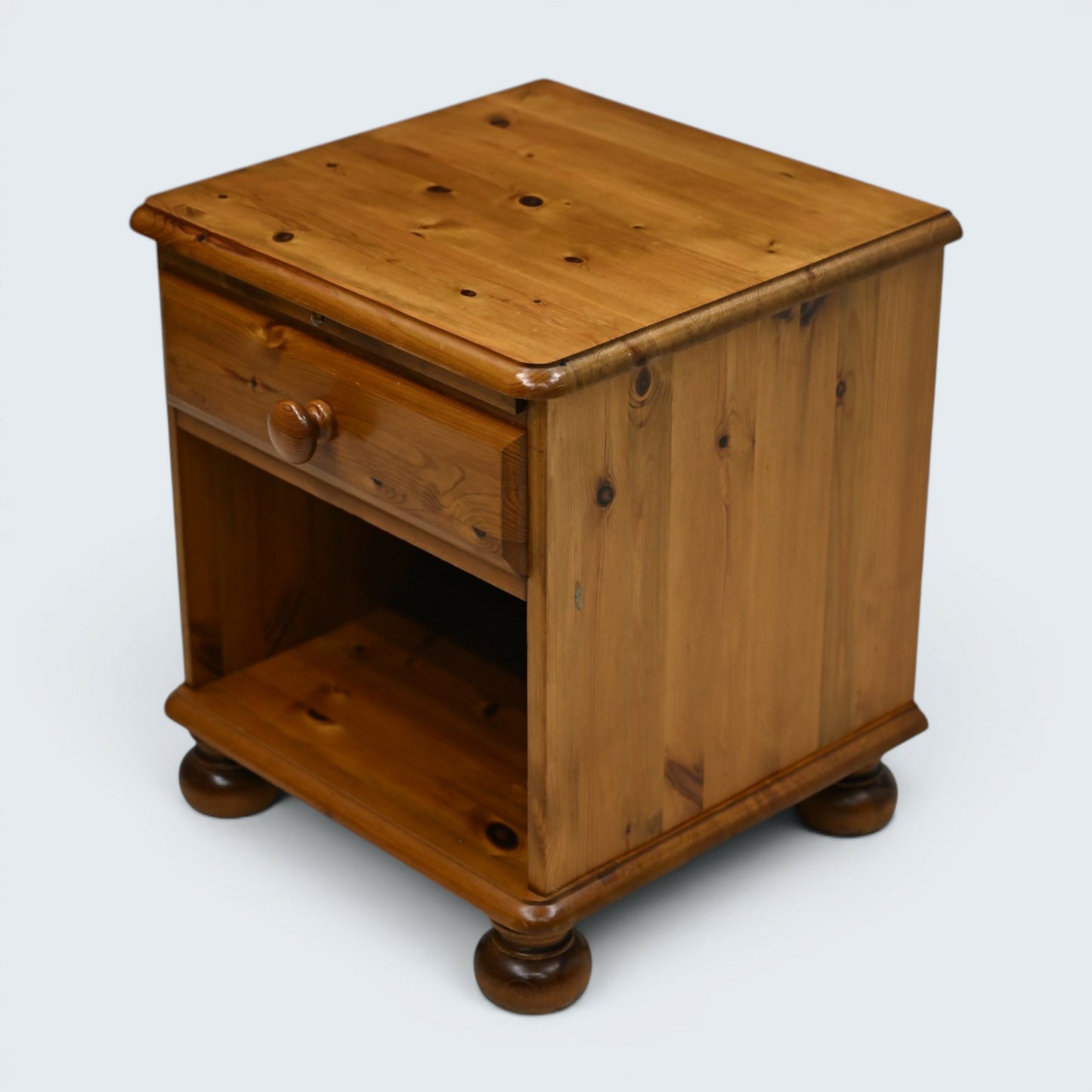 Pine Bedside Cabinet Knotted Pine Drawer Bun Feet Ducal Style FREE UK Delivery
