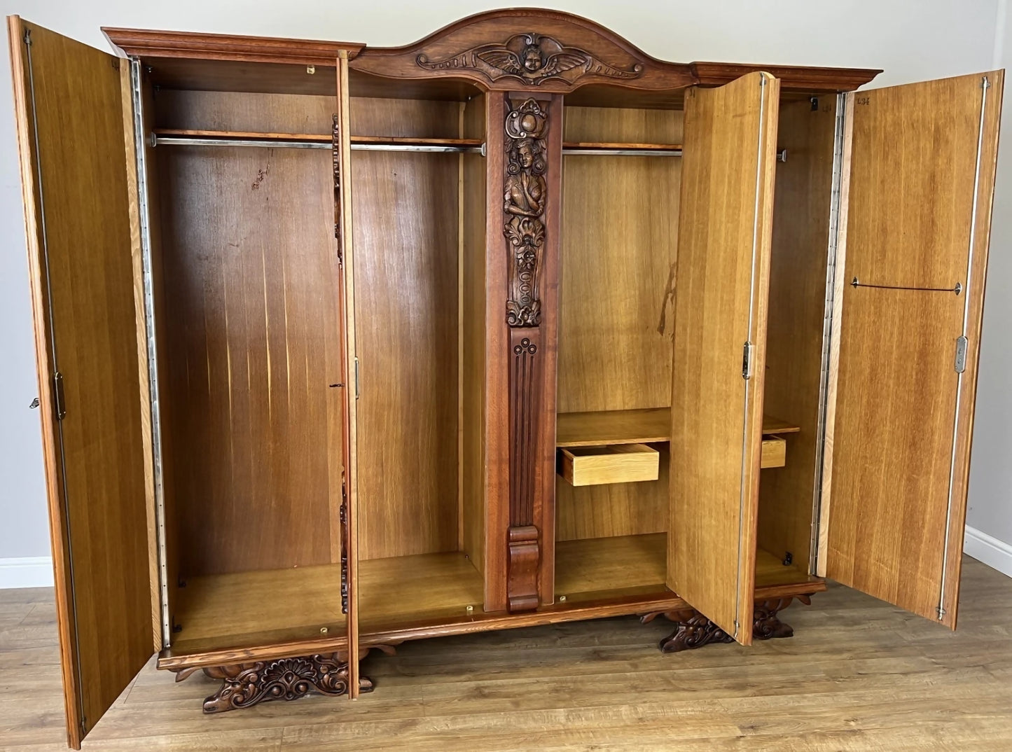 Wardrobe Vintage French Style Four Door Carved Armoire Cabinet LOT 6147