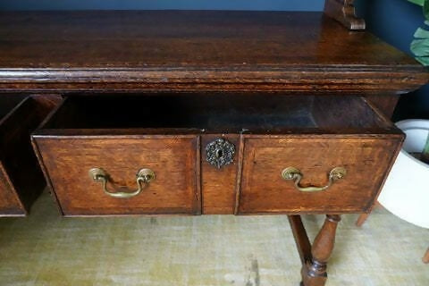 Late Georgian Early Vintage Victorian Welsh Dresser Solid Oak Brass Bail Pulls