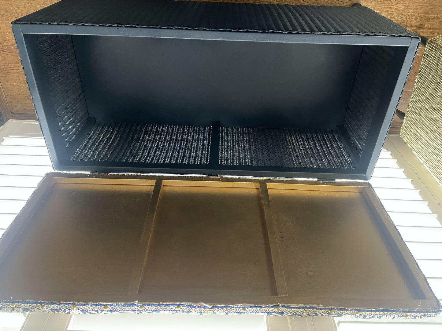 Blue and gold refurbished Lloyd loom mid century vintage Ottoman