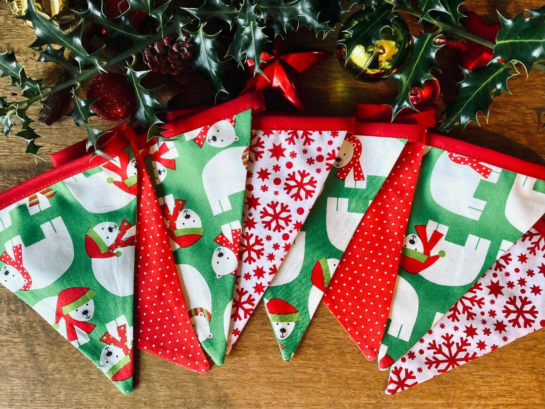 Handmade Christmas Bunting (Green Polar Bear)