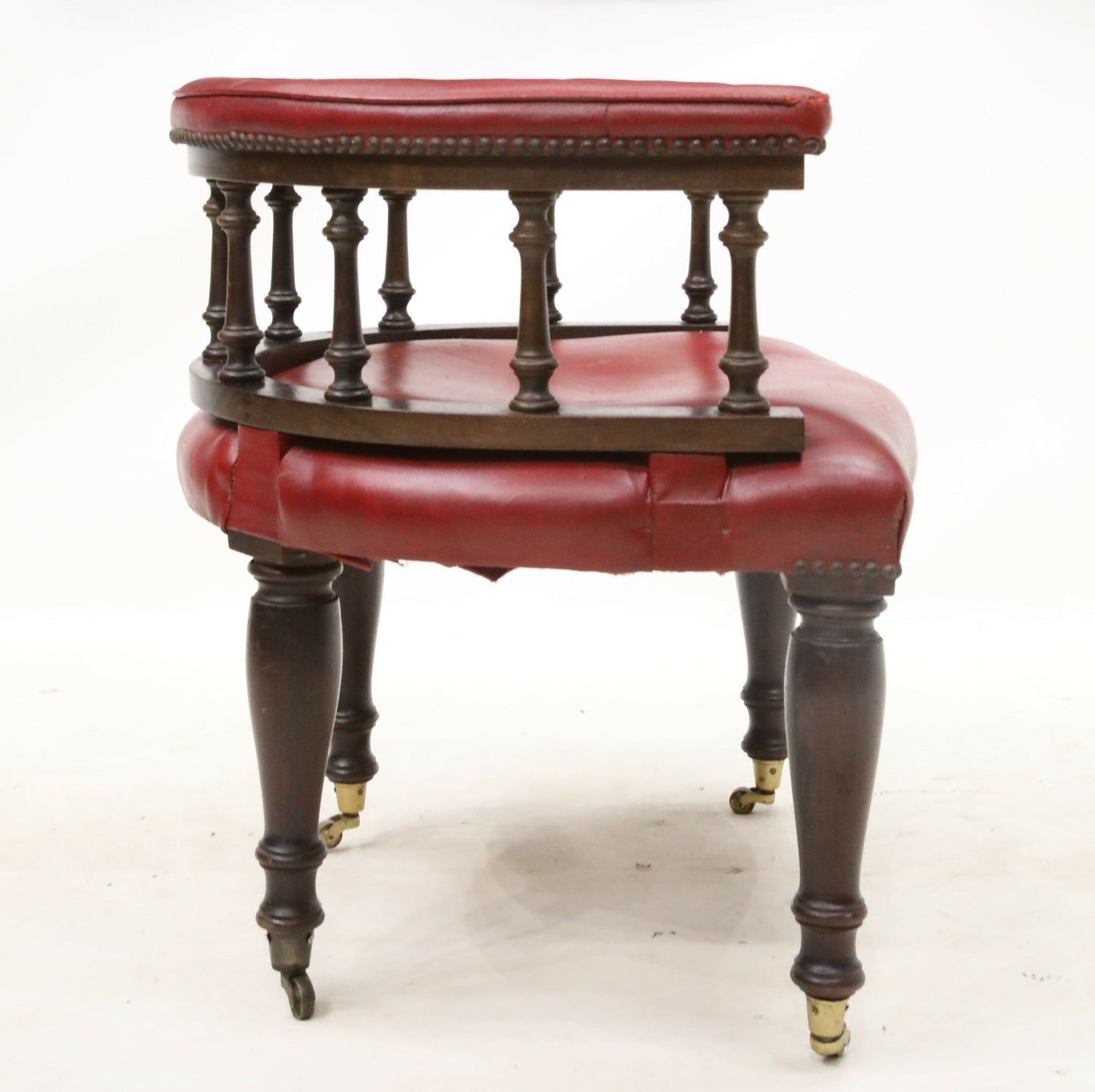 Antique Studded Red Leather Captains Armchair Tub Chair FREE UK Delivery. SBR9255/1906D