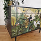 Black Mid-Century Modern MCM Stag Chest of Drawers with Jungle Decoupage