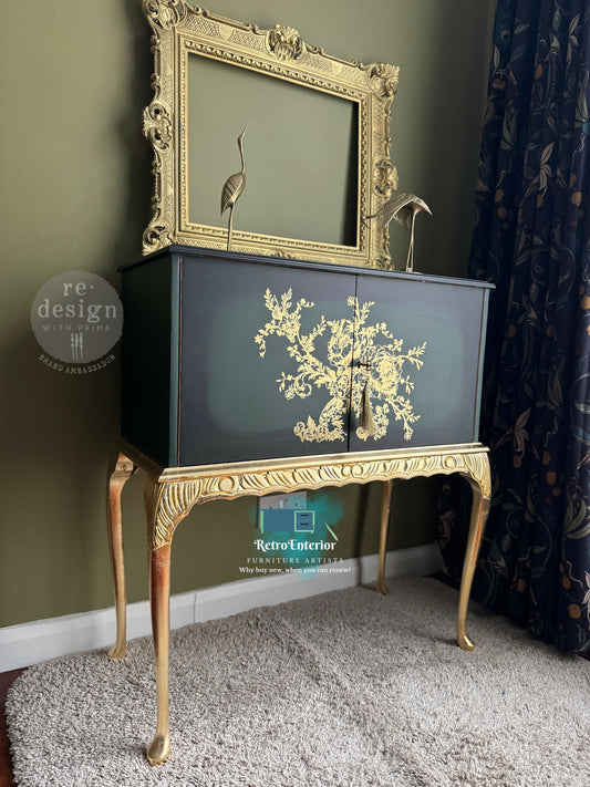 Vintage Green & Gold Cocktail Cabinet – Hand-Upcycled Luxury