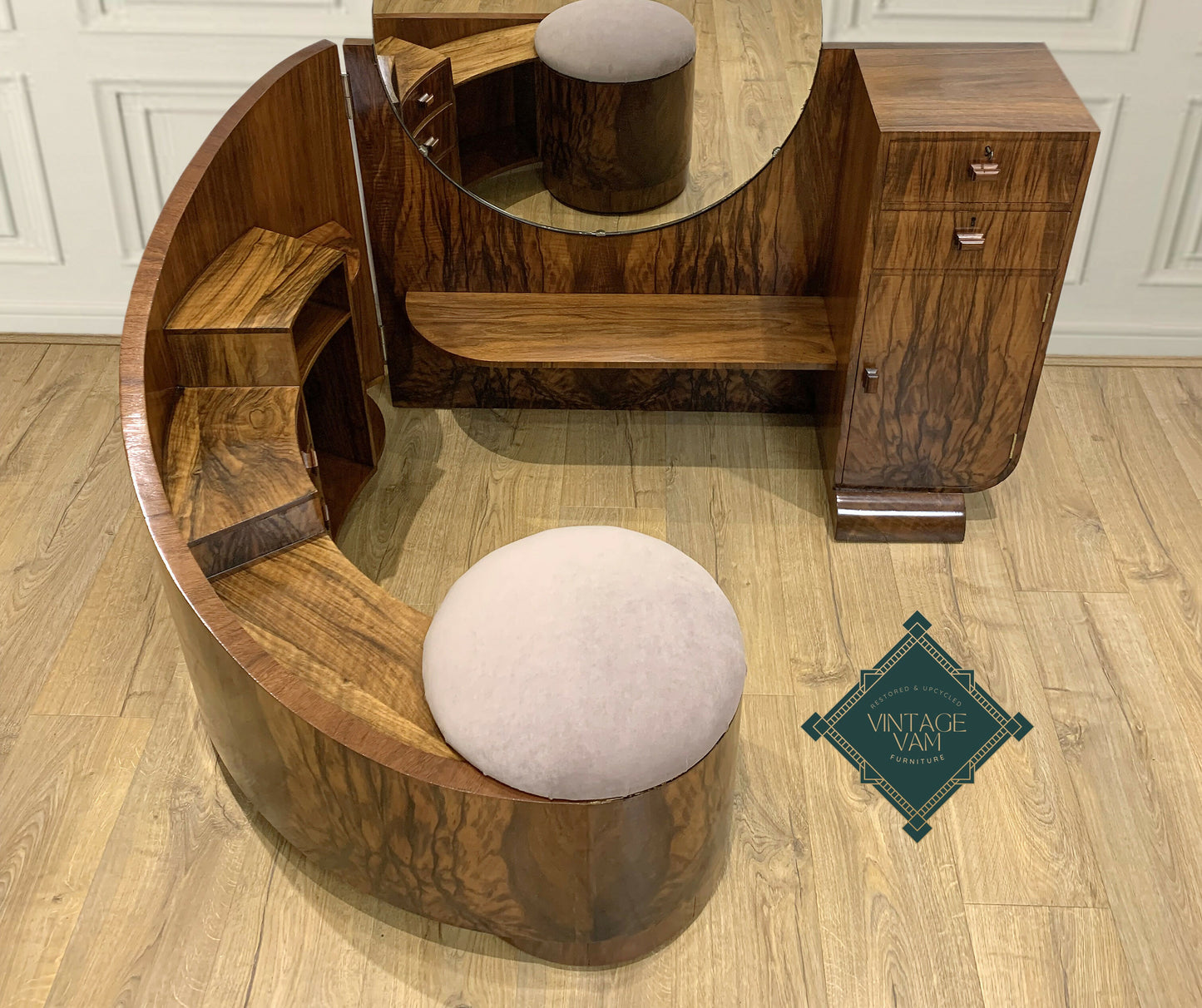 c.1930 French Art Deco olivewood Metamorphic dressing table/vanity