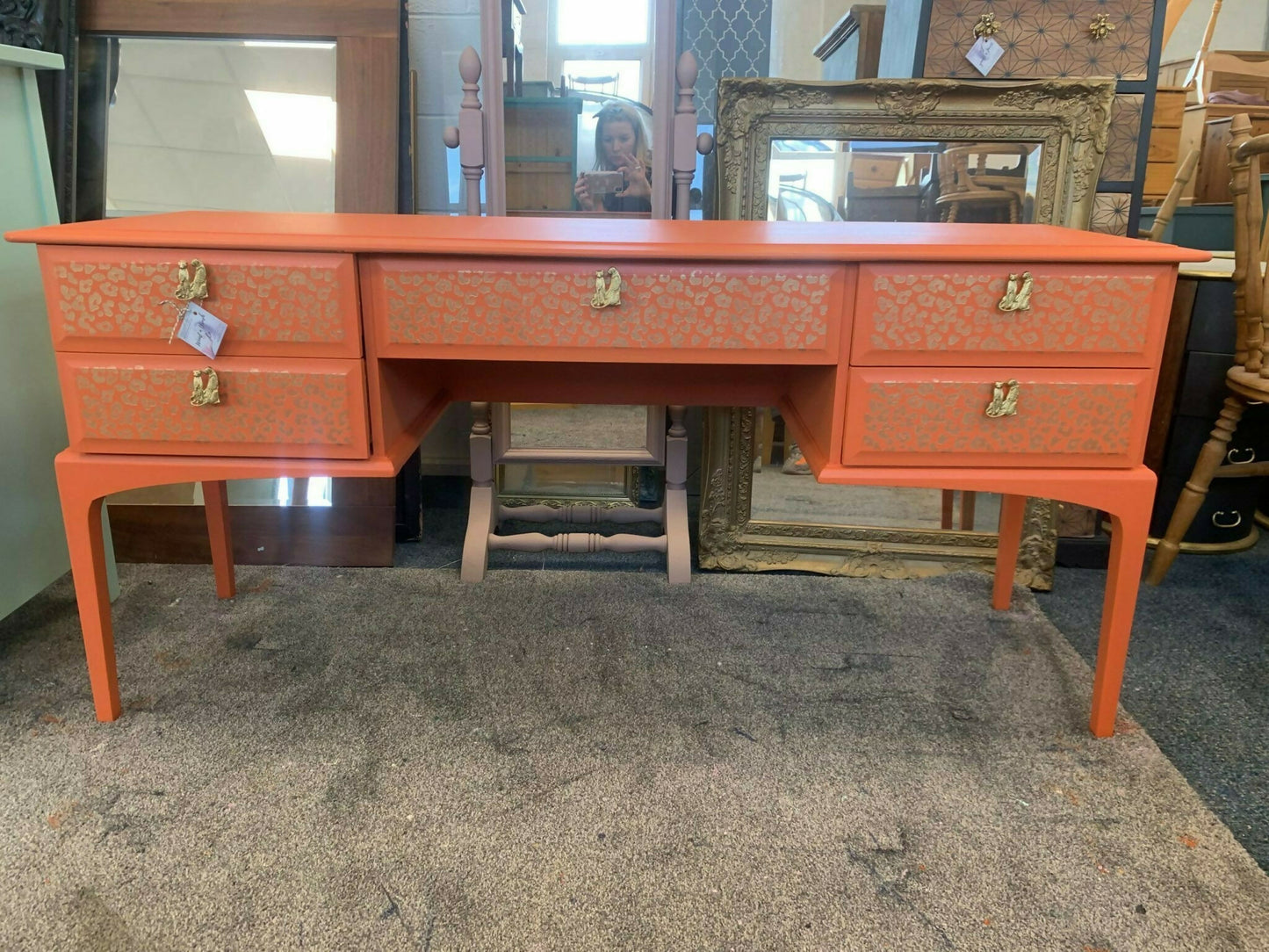 Stag Minstrel Dressing Table Mid Century Vintage Painted Bespoke Moroccan Geometric Bee Elephant Handles Stencilled