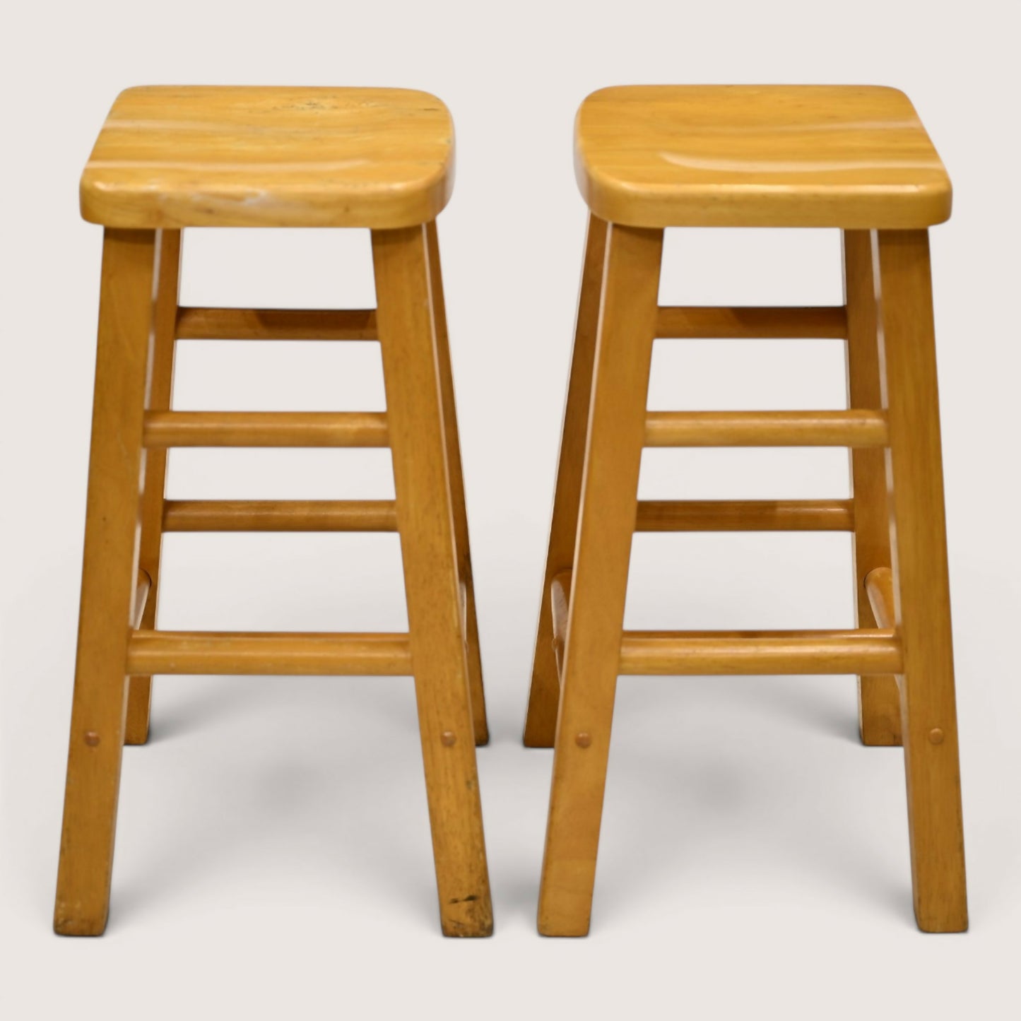 Pair Of Breakfast Bar Stools 66cm Seat Height Vintage Beech FREE UK Delivery*
