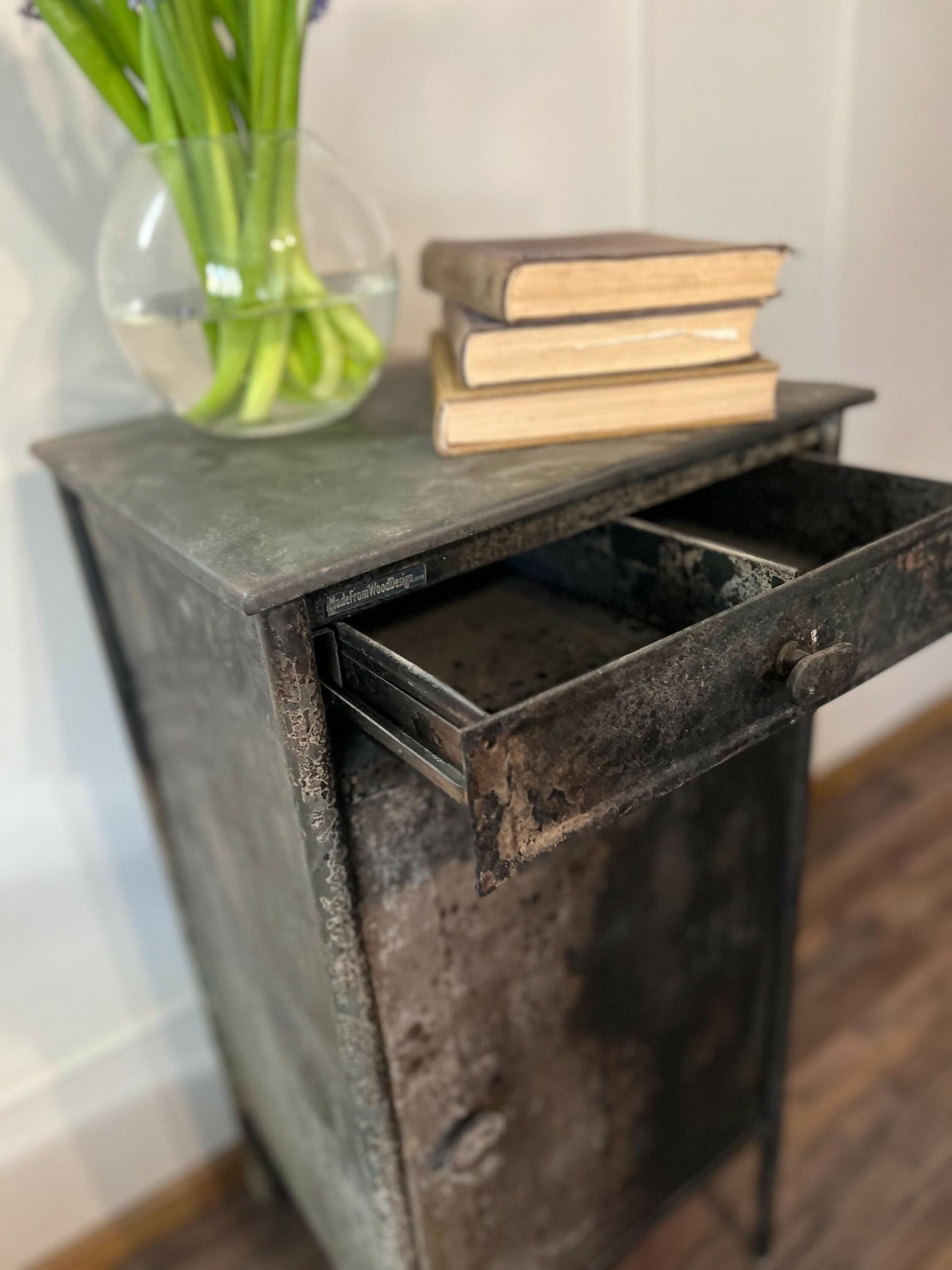 Vintage Industrial Metal Cabinet – French Steel Locker Nightstand – Military Storage Side Table – Loft Bedside Cabinet Rustic Furniture