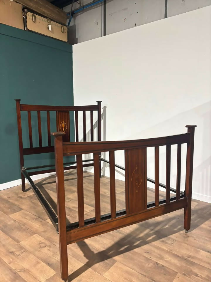 Edwardian Mahogany Inlaid double bed stead3