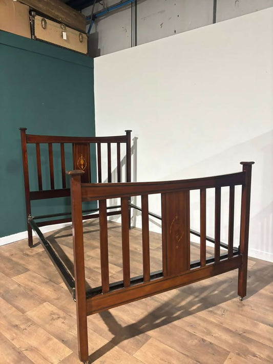 Edwardian Mahogany Inlaid double bed stead3