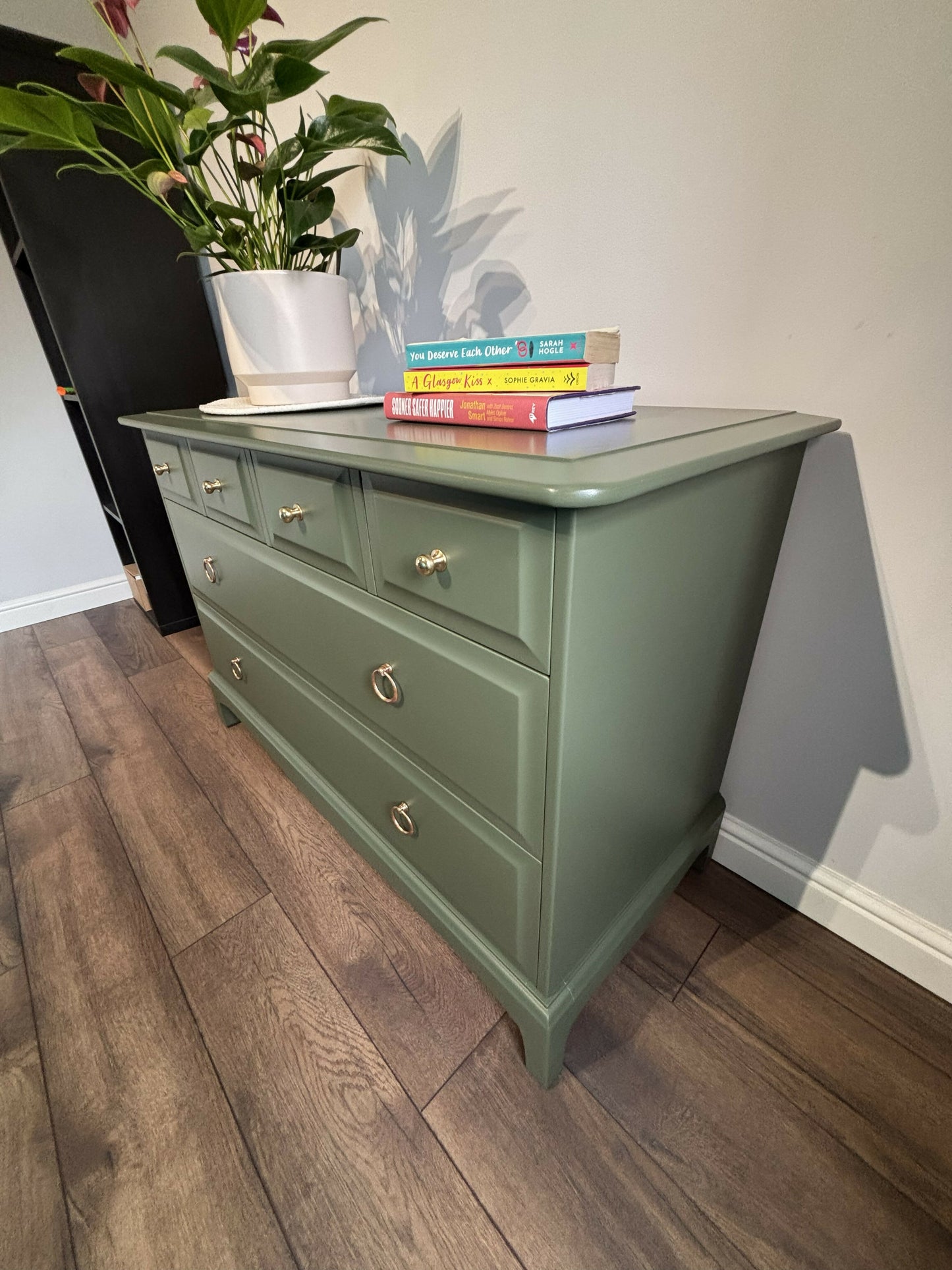 Stag Minstrel Chest of Drawers | Vintage Furniture Painted in Soft Green