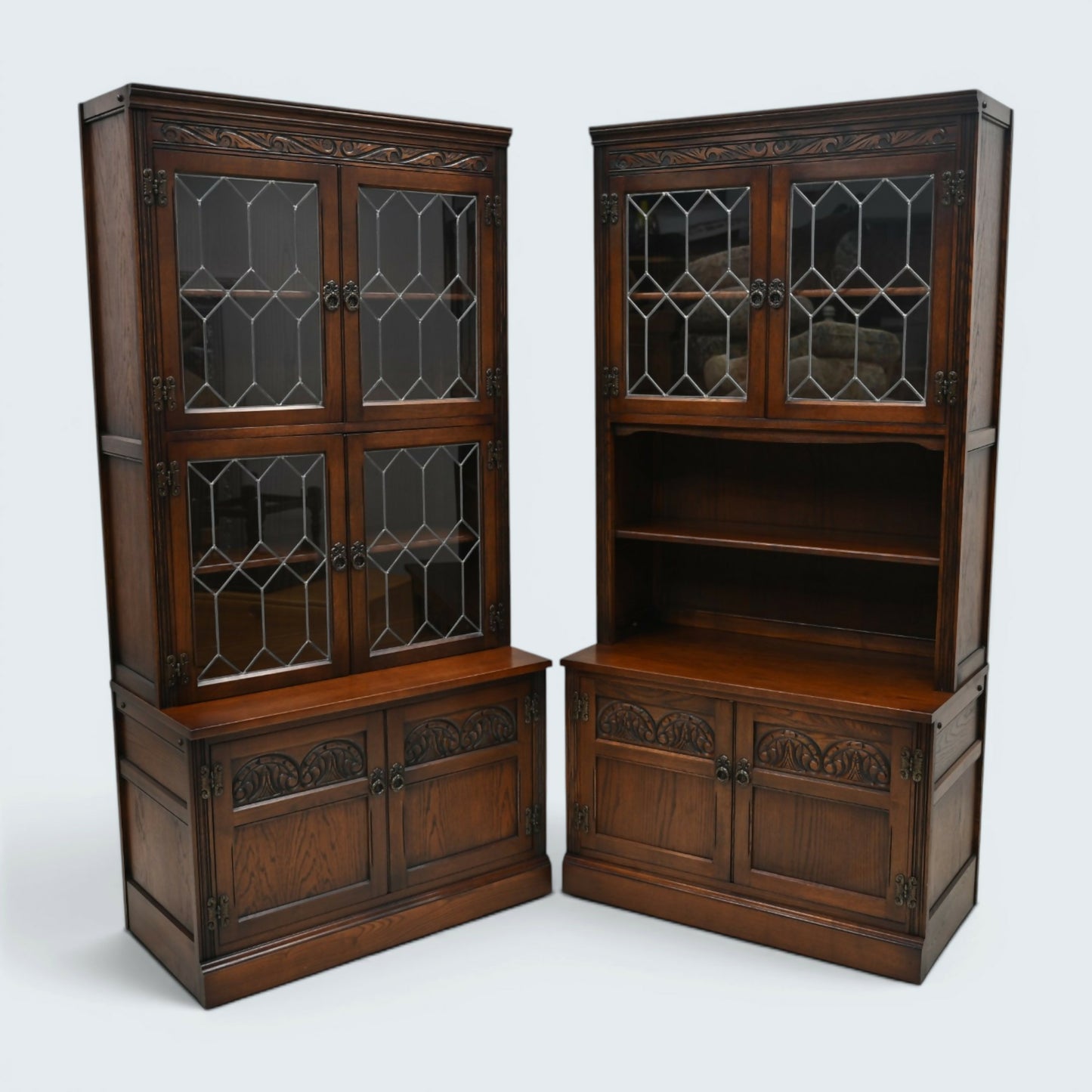 Old Charm Large Wall Unit Display Cabinet Bookcase Tudor Brown FREE UK Delivery