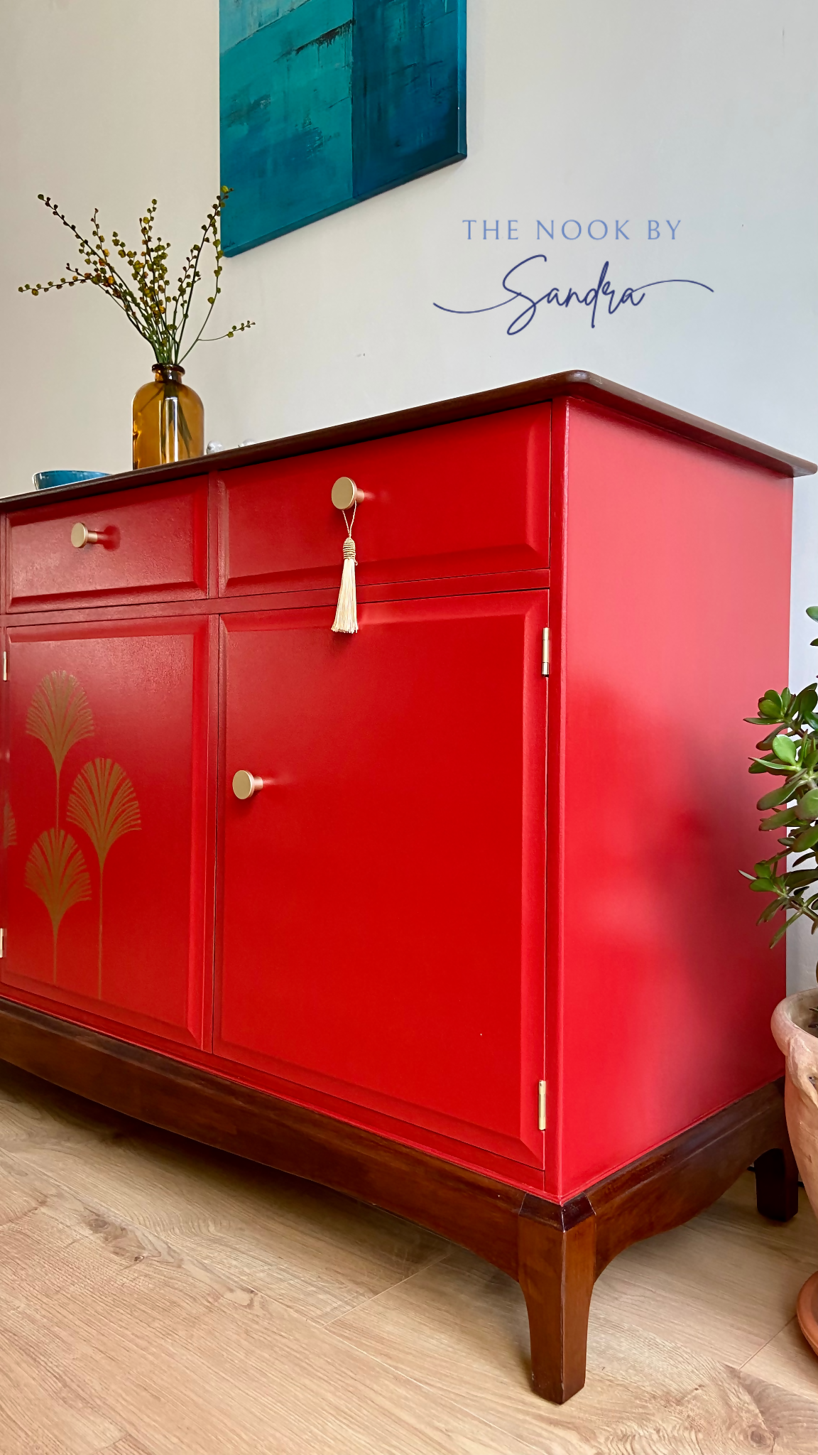 Midcentury Modern Stag Minstrel Sideboard, Red Sideboard