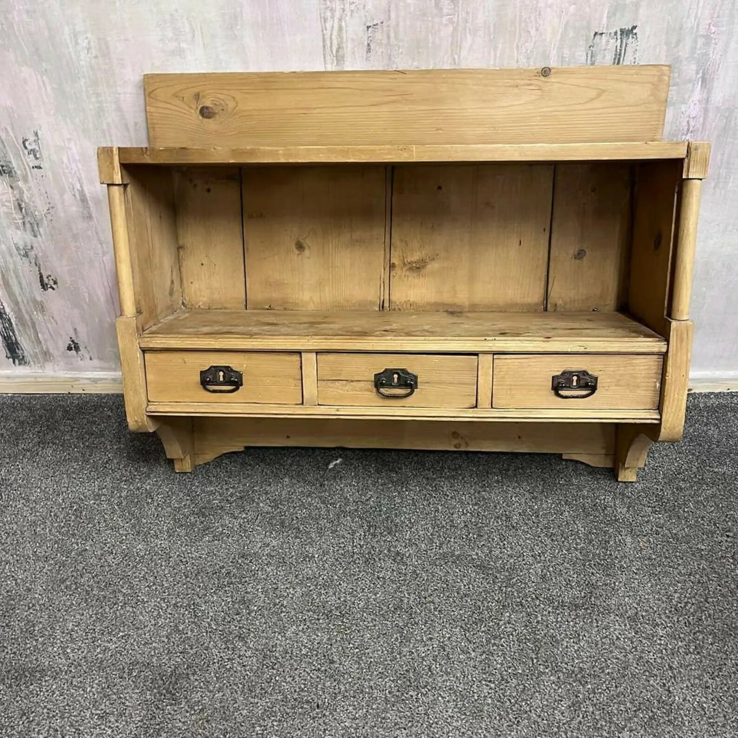 Rustic Reclaimed Timber Wall Shelf Unit 3 Drawers