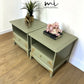 Stag Minstrel Bedside Tables In Pale Sage Green With Gold Foil Bird And Floral Design