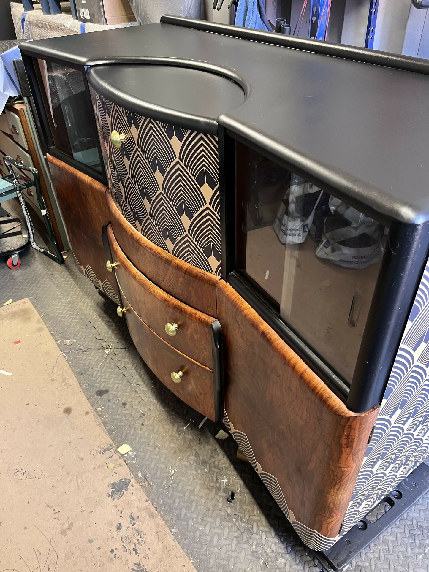 Restored Art Deco Walnut Cocktail Cabinet