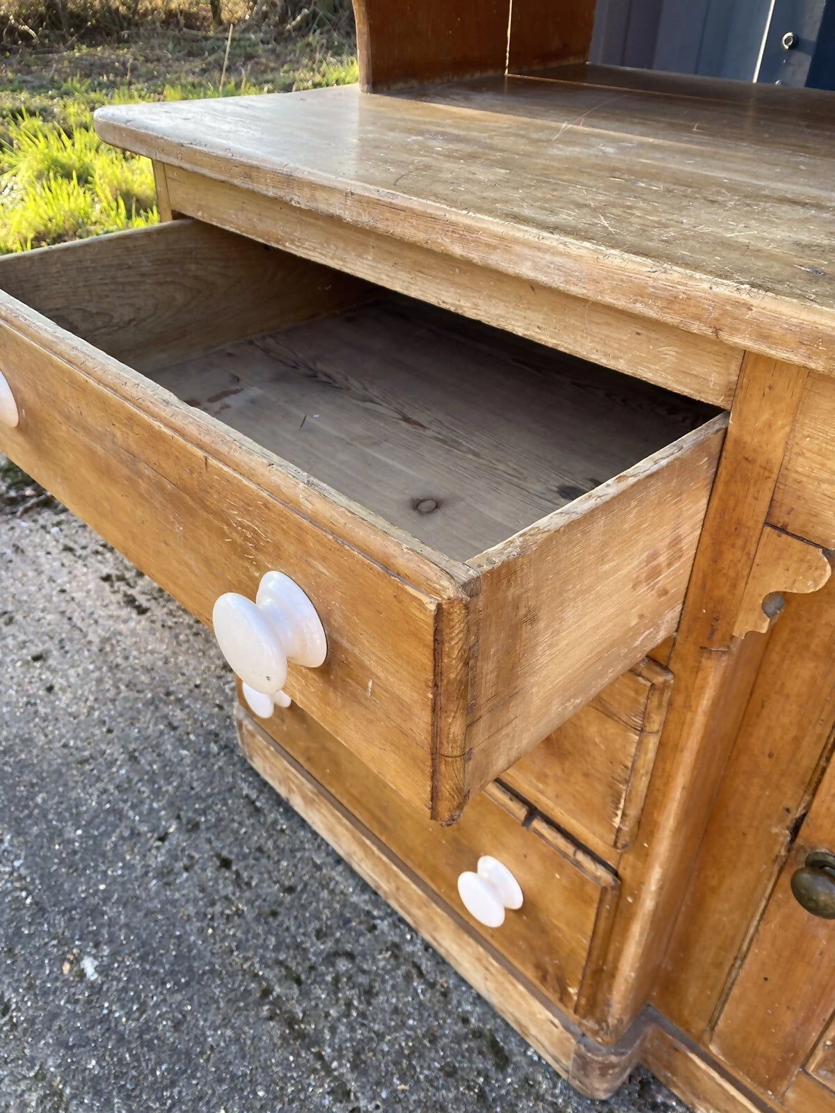 Large Antique Victorian Pine Glazed Dresser Housekeepers Cupboard