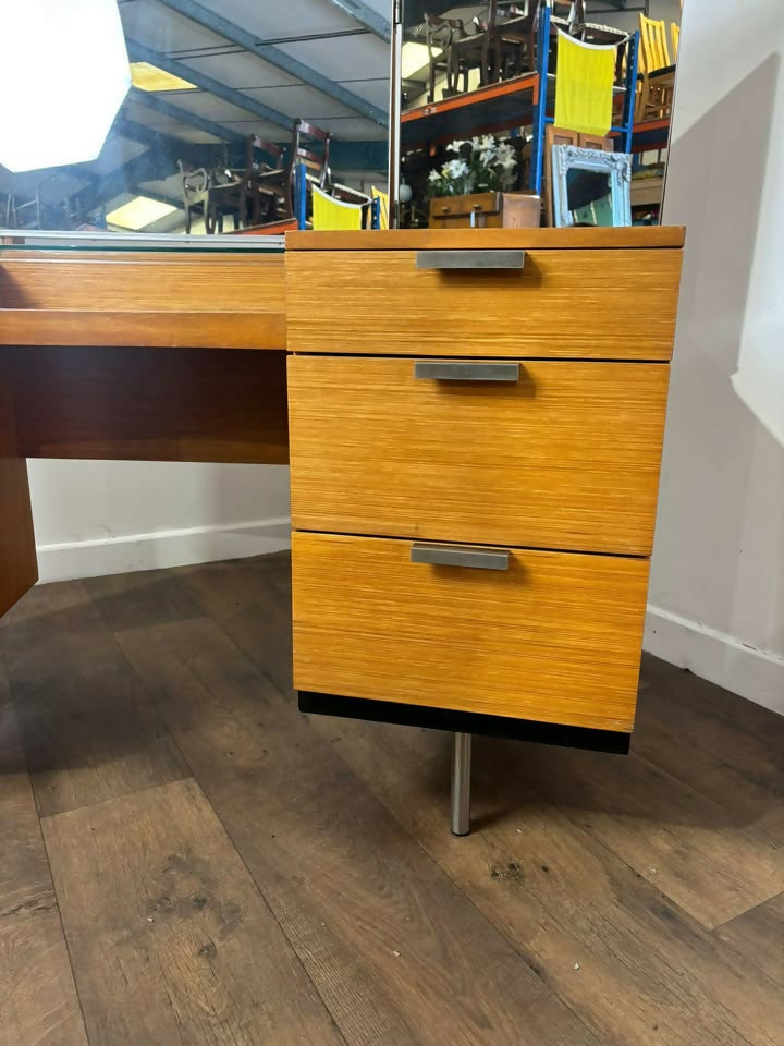 Mid Century Teak Stag Curved Triple Dressing Table