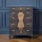Vintage art deco navy blue walnut burr wood chest of drawers tallboy