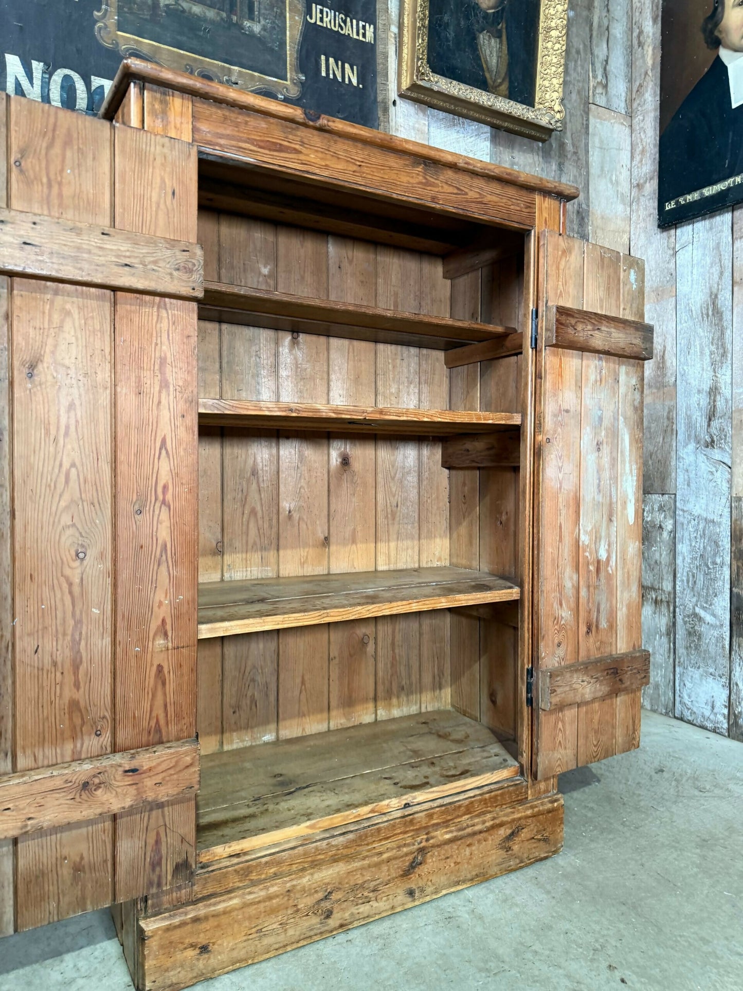Vintage Mid Victorian Narrow Pine Pantry Hall Kitchen Estate Cupboard, c1860