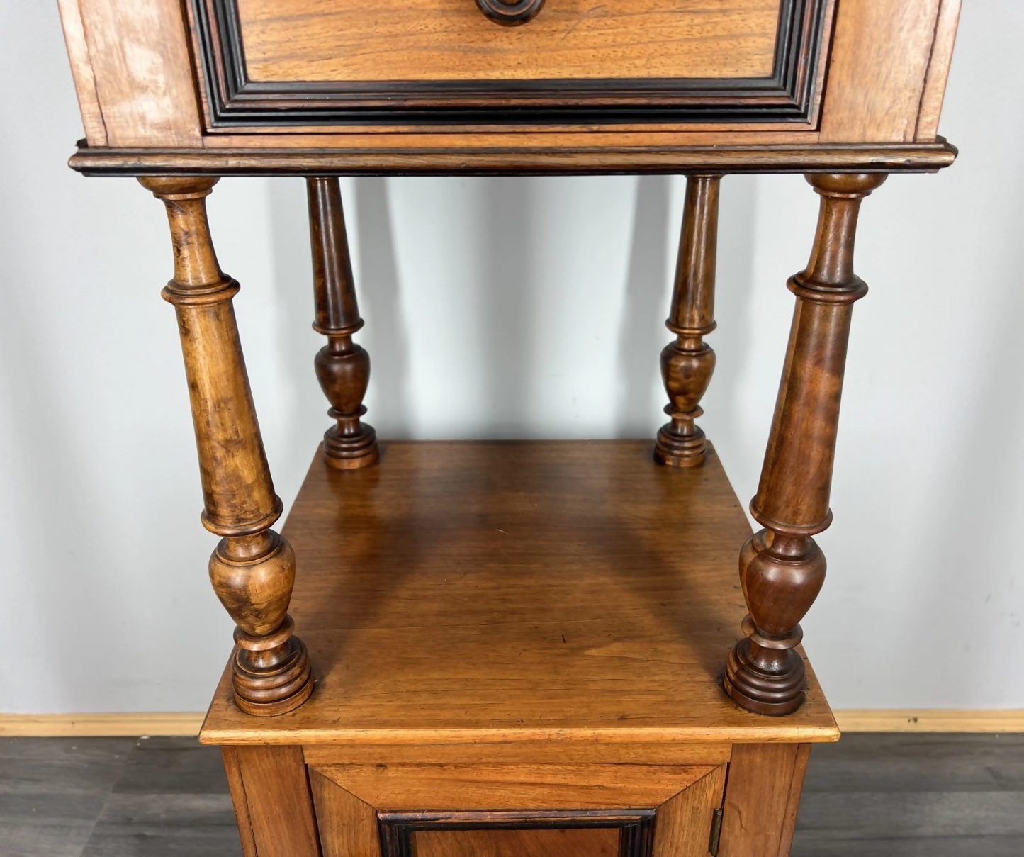 Bedside Table Antique French Style Marble Top Walnut Cupboard Cabinet LOT 4043