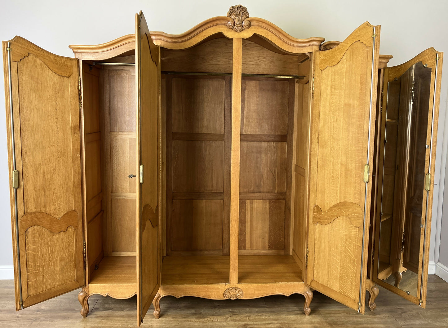 Wardrobe Vintage French Louis XVI Style Oak Four Door Carved Armoire LOT 6385