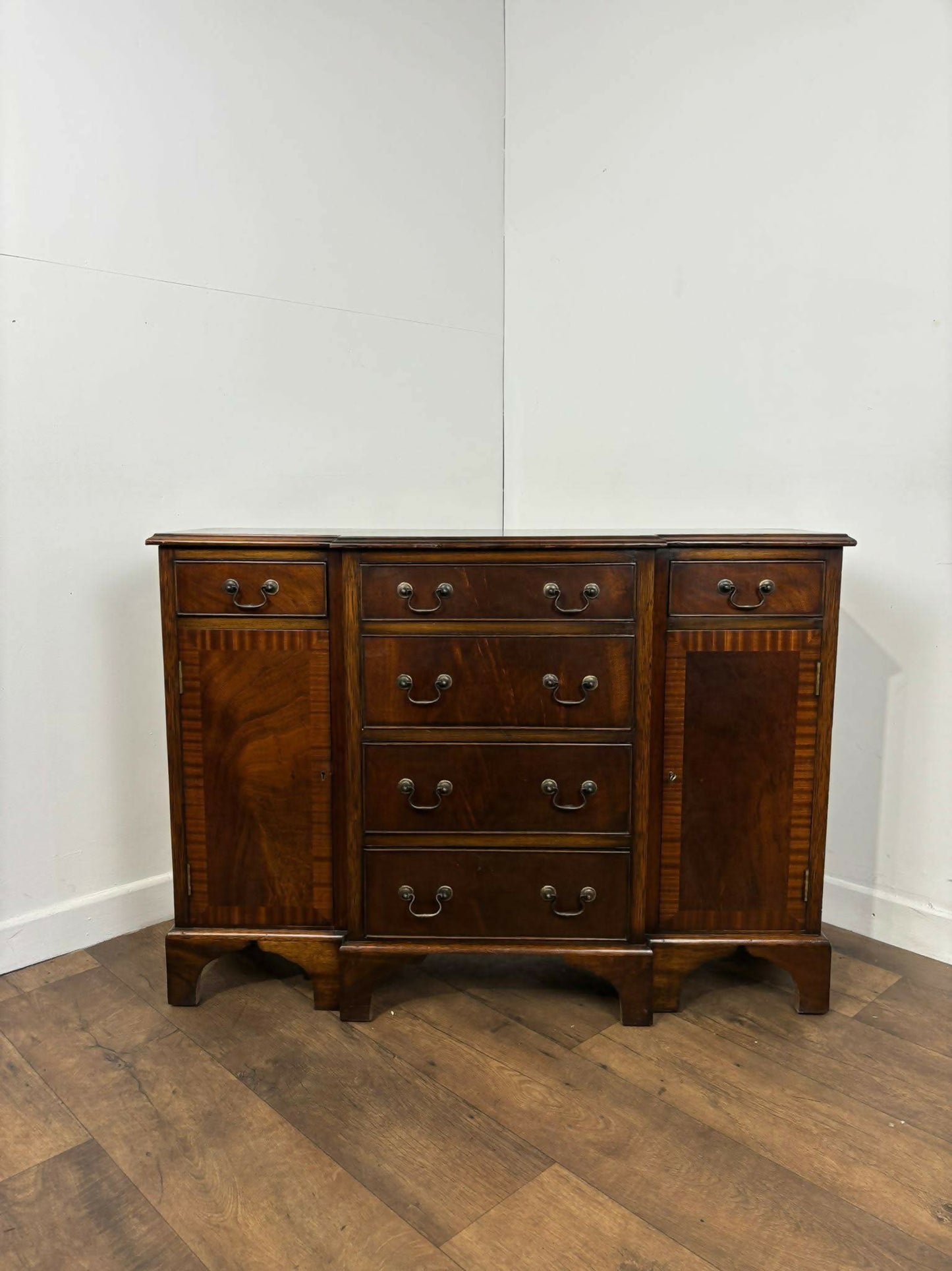 Reproduction Mahogany Crossbanded Breakfront Sideboard