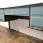 Vintage Stag Minstrel Dressing Table, Desk Dark Wood and Green Blue. Painted Upcycled Furniture