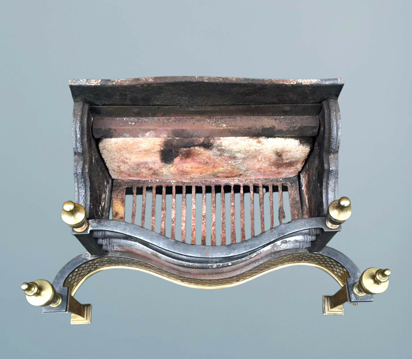 George III Style Wrought Iron and Brass Fire Basket