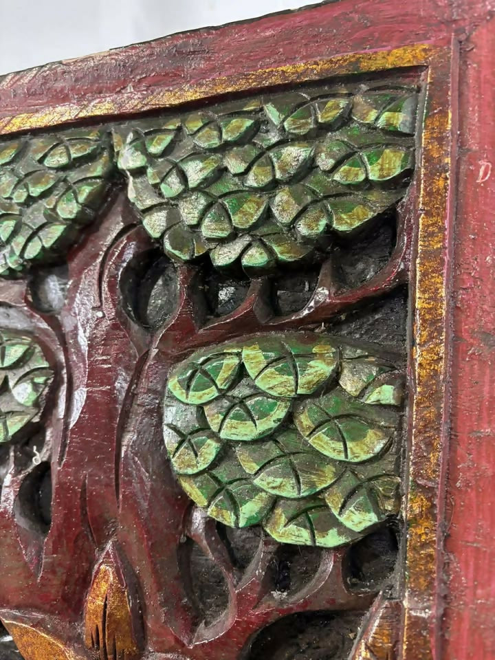Large Hand Carved Wooden Panel Depicting Figures In A Forest