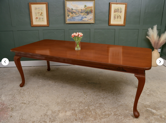 7.5 ft Solid Mahogany Dining Table - 8 Seater - Rectangular - Queen Anne Style