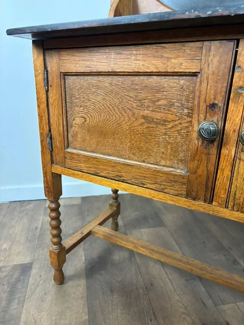 Edwardian Oak Marble Top Washstand