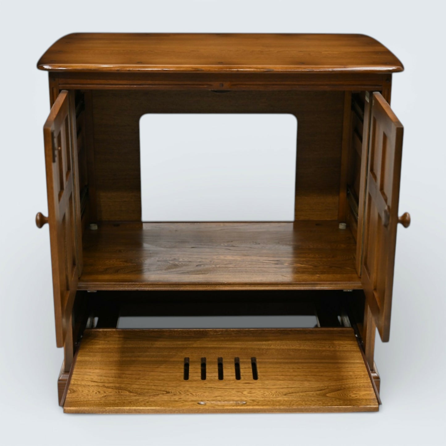 Ercol Mural TV Video Cabinet Golden Dawn Corner Flap Model 839 FREE UK Delivery