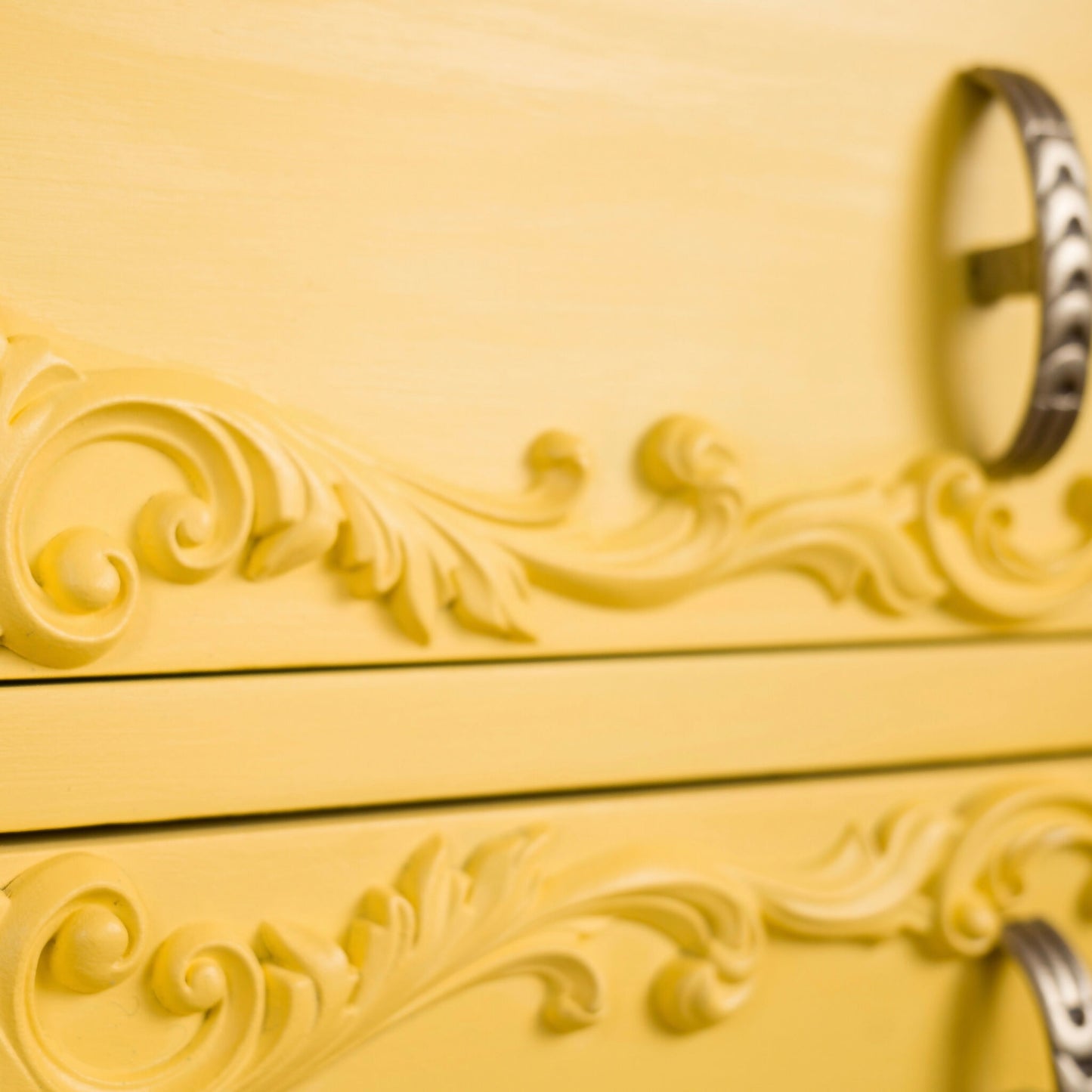 Vintage Yellow Chest of Drawers with Ornate Detailing