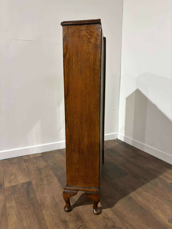 Vintage Oak Two Door Bookcase– Leaded Glass Doors