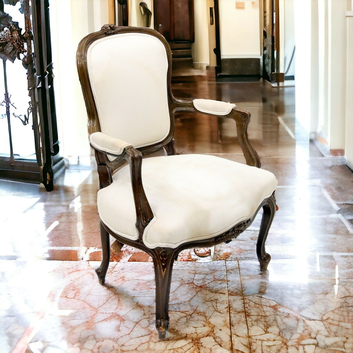 Vintage French Louis Philippe Style Armchair Cream Upholstery FREE UK Delivery