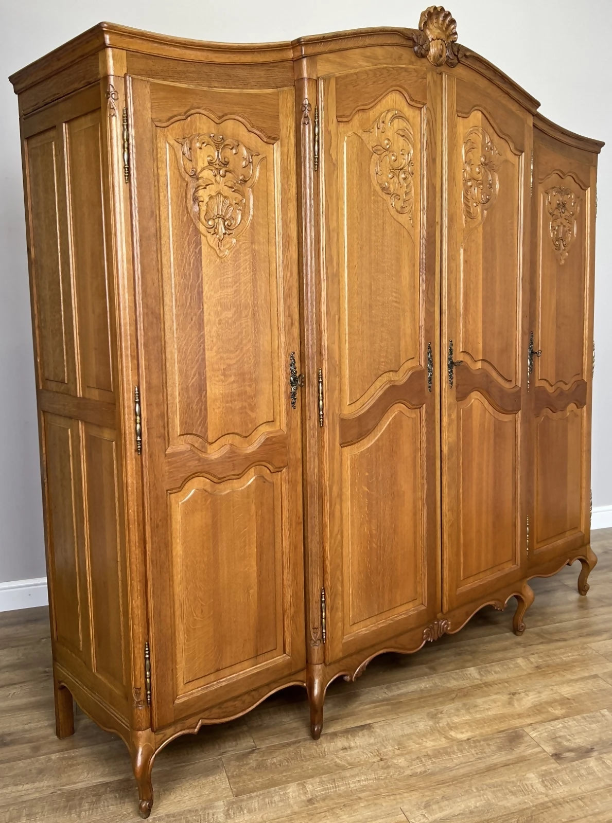 Wardrobe Vintage French Louis XVI Style Four Door Oak Carved Armoire LOT 4930