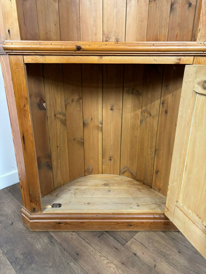 Solid Waxed Pine Barrel Back Corner Cupboard