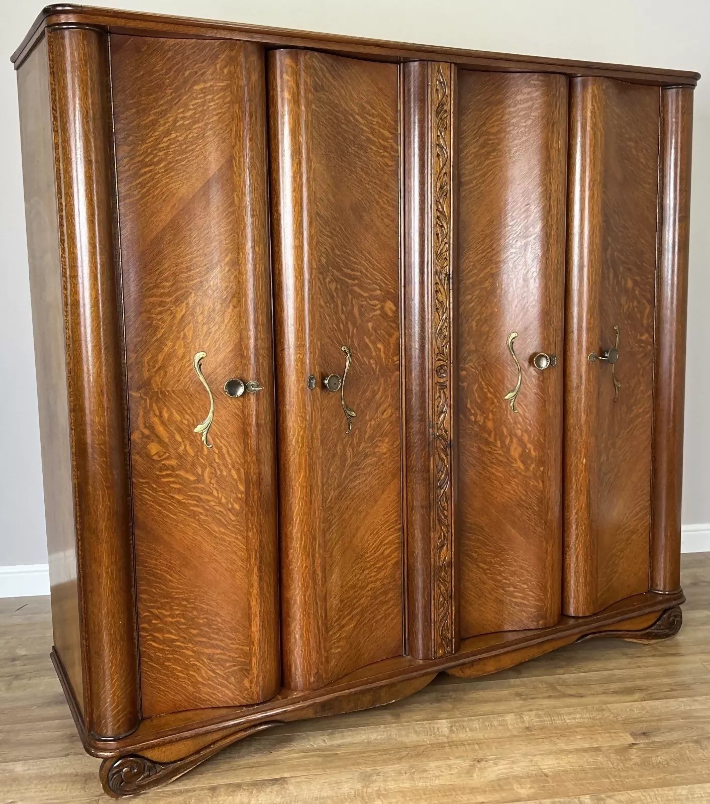 Wardrobe Vintage French Style Four Door Carved Armoire Cabinet LOT 6146