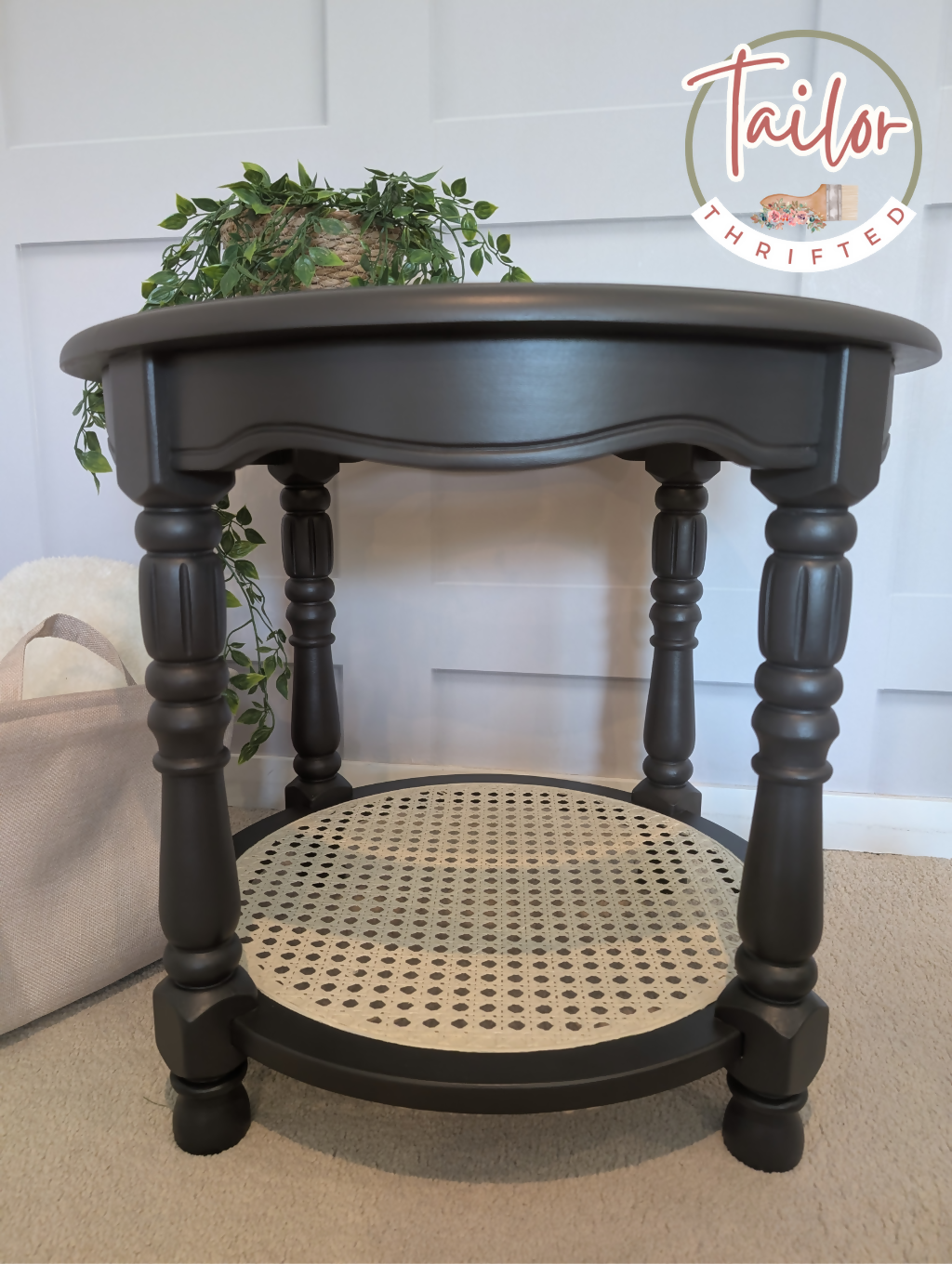 Tailor Thrifted Upcycled Vintage Cane and Glass Table Set 5