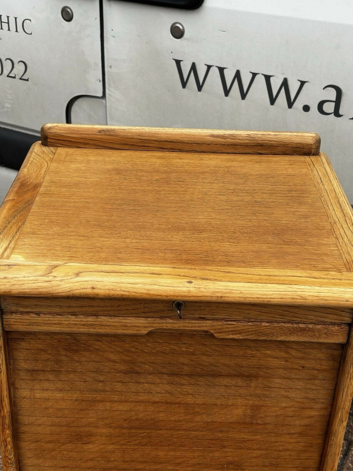 Light Oak Set Of 9 Filing Drawers With Tambour Rolling Front, With Key