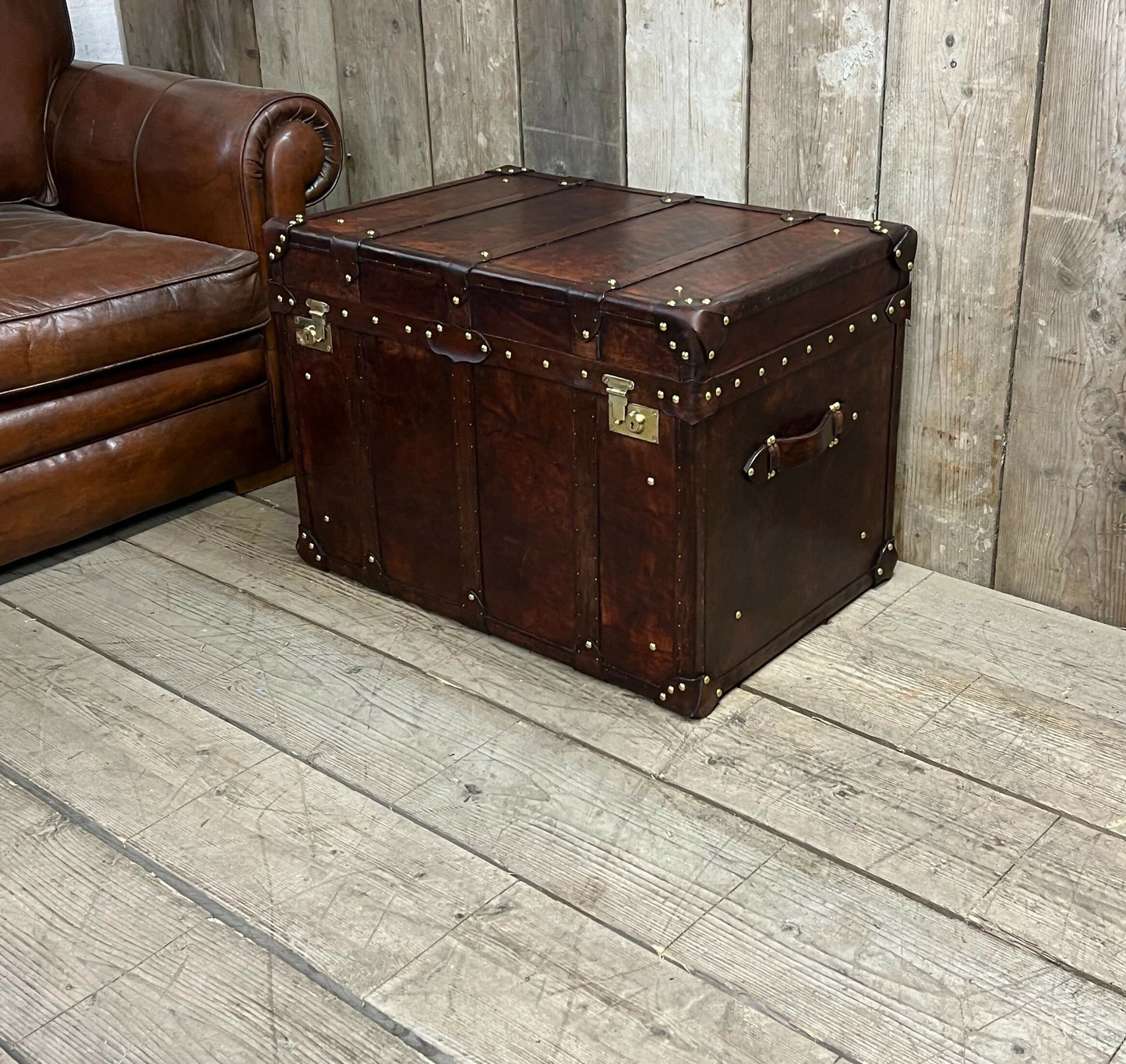 English Leather Coffee Table Storage Trunk