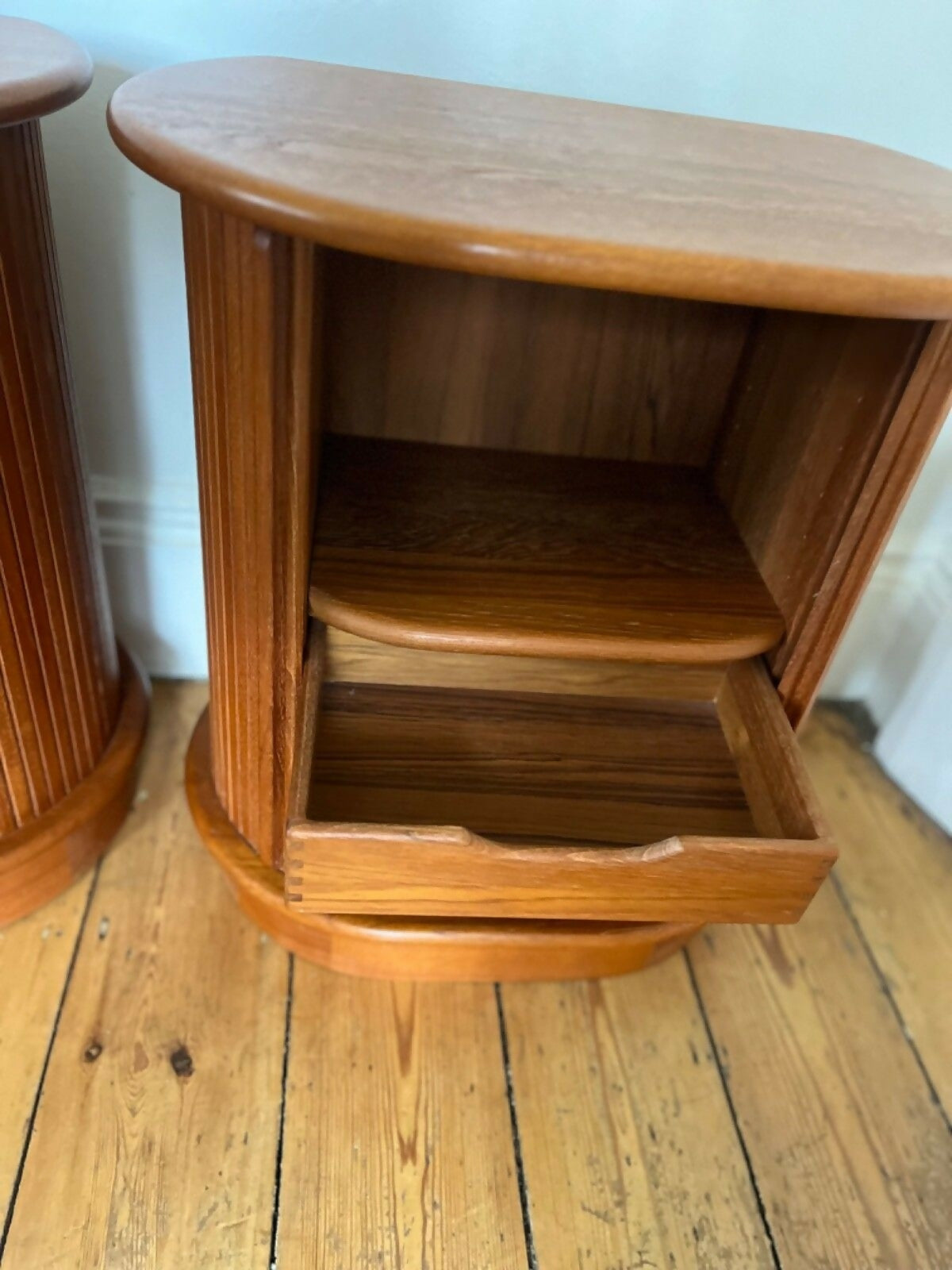 Danish Retro Teak Bedside Cabinets By Dyrlund W Tambour Doors